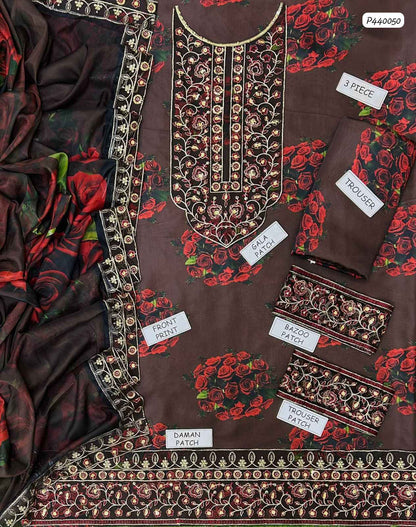 Luxury Shamoz Silk 3-Piece Embroidered & Digital Printed Suit with 4-Side Dupatta Pati | Ikhwan New Arrivals – November Drop 1