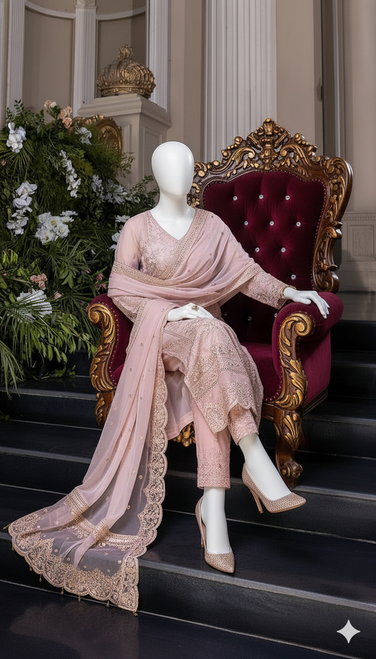 Ikhwan Replica – Luxury Chiffon Embroidered 3-Piece Unstitched Suit | Zari Work & Daman Patch Detailing