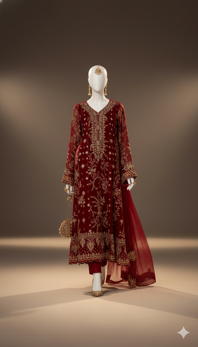 Ikhwan Unstitched – Most Hit Design | Semi Pure Chiffon 3-Piece Suit | Heavy Embroidered Sequins | November Drop 2 – Winter 2025