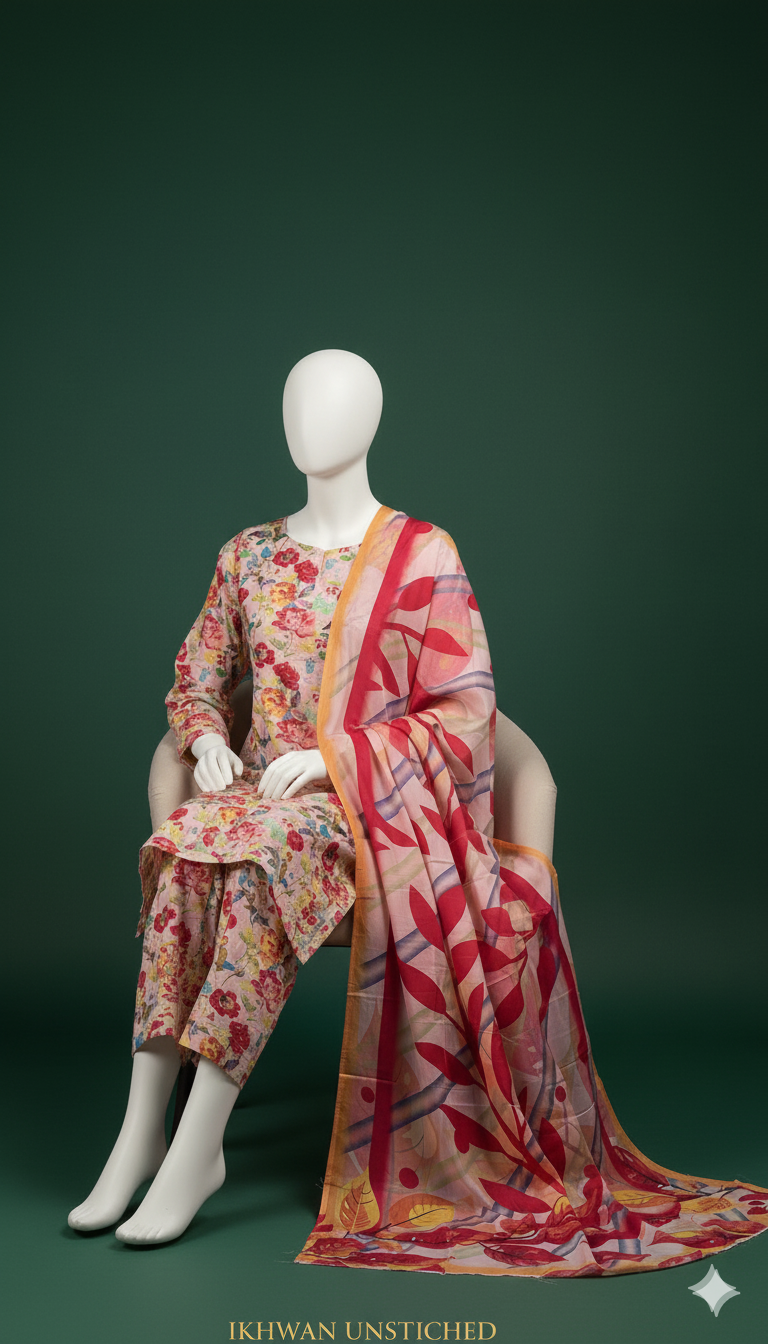 Khaadi 3-Piece Printed Linen Suit – Winter Bloom Edition