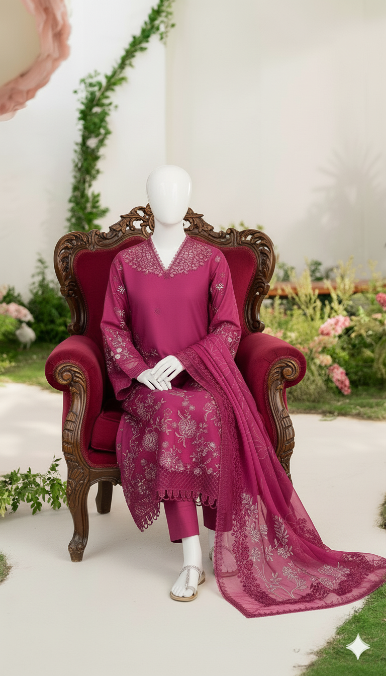 Ikhwan Replica – Premium Dhanak 3-Piece Heavy Embroidered Suit with Digital Wool Shawl | Winter Collection 2025