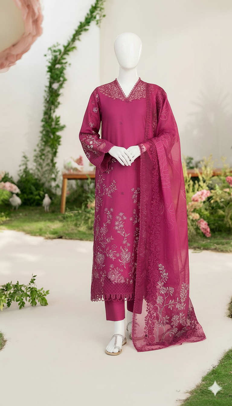 Ikhwan Replica – Premium Dhanak 3-Piece Heavy Embroidered Suit with Digital Wool Shawl | Winter Collection 2025