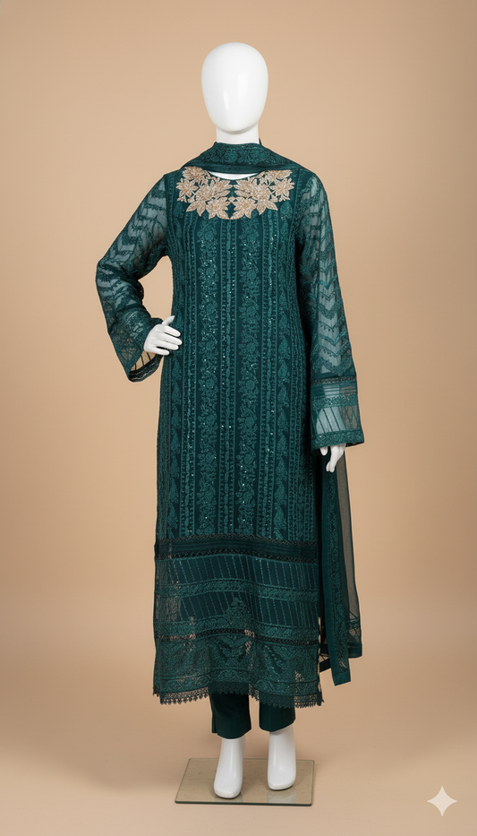 Azure Embroidery Chiffon 3-Piece Master Replica Suit with Handwork & Embroidered Dupatta | Ikhwan New Arrivals – November Drop 1