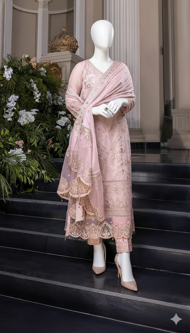 Ikhwan Replica – Luxury Chiffon Embroidered 3-Piece Unstitched Suit | Zari Work & Daman Patch Detailing