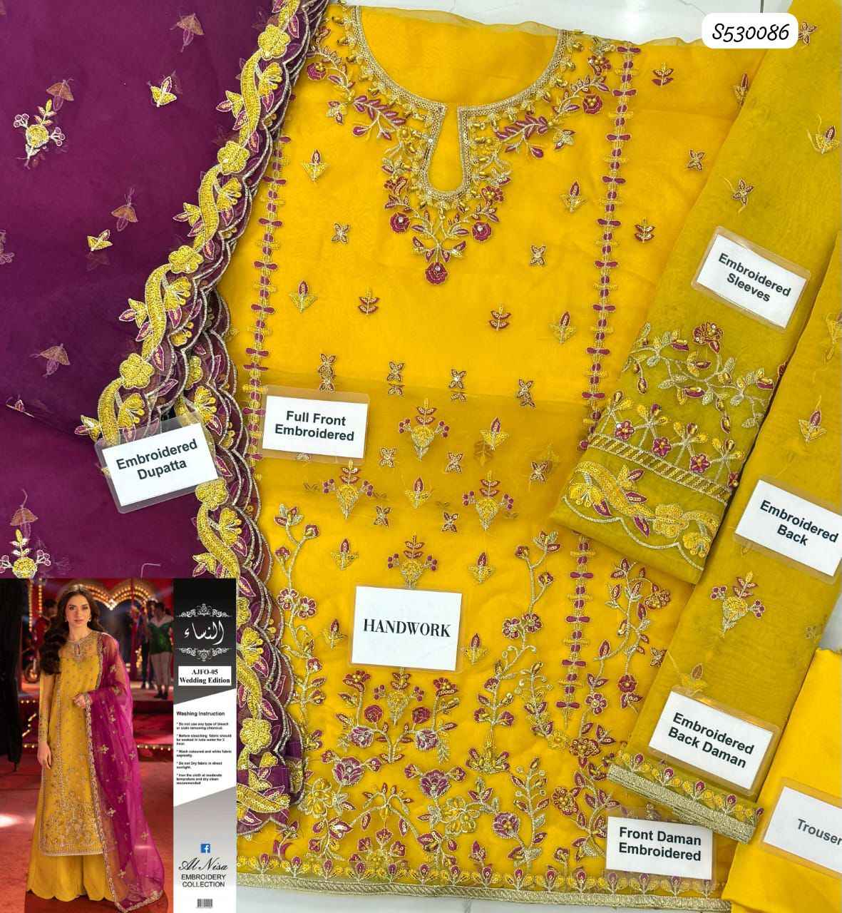 Luxury Organza 3-Piece Embroidered Suit with Silk Trouser | Ikhwan New Arrivals – November Drop 1